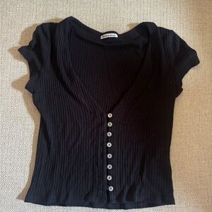 Reformation Black Ribbed Button-Down Shirt